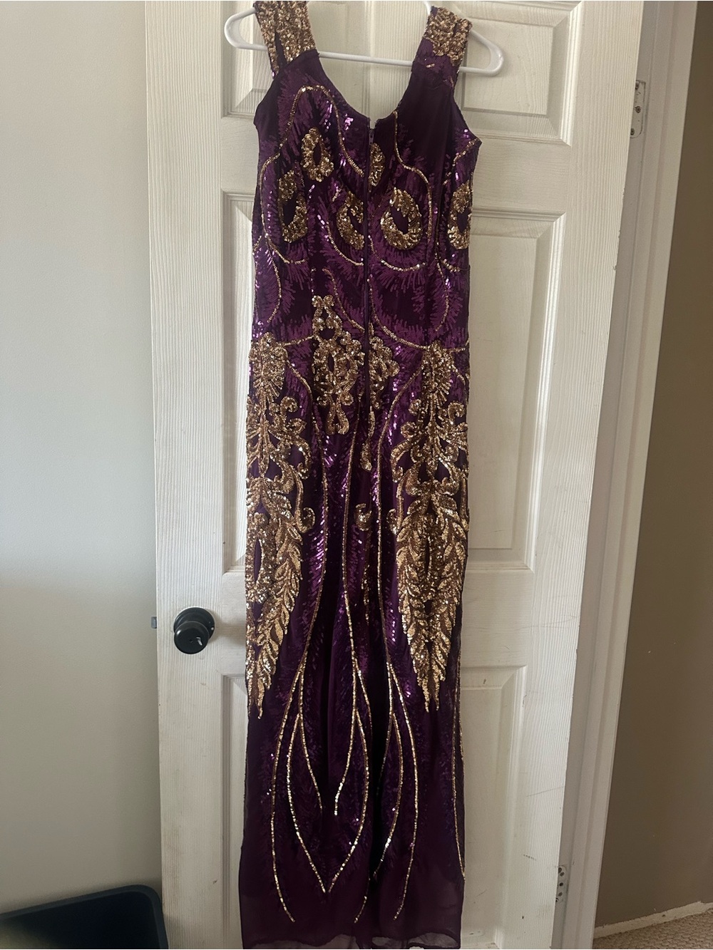 Purple Maxi Dress with Gold Sequin Embellishment